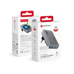 Forcell Phone Charger F-Energy Ultra Slim GaN III 2 x USB C + USB A QC4.0 PD 4A 65W VT-47 gray 0INT