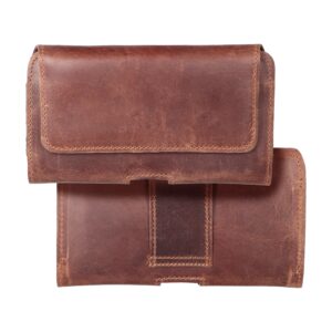 Horizontal Leather Belt Phone Pouch for Samsung Galaxy A21s / S20 Ultra / S21 Ultra / A70 / A71, Xiaomi Redmi 9, Huawei P Smart Pro, Royal Crazy Horse, Size 2XL, Brown