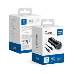 Blue Star Car charger USB C + USB A QC3.0 PD AFC PPS 3A 30W + cable USB C to USB C black