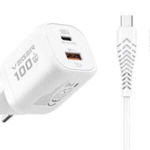 Veger Phone charger USB A + Type C PD Super Charge PPS 100W + data cable Type C to C 240W TR150 white