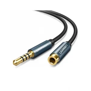 Cablu prelungitor audio Ugreen AV118 Jack 3.5mm tata - mama conectori placati cu aur impletitura textila 2m Negru