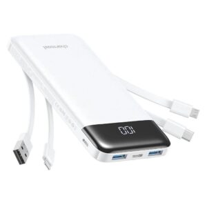 Charmast Powerbank W1148 5V 3A 10000 mAh with built-in cables USB A / USB C / Lightning / Micro USB White
