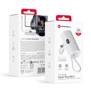 Forcell Powerbank F-Energy Power Plug F5K3 PD 20W 5000 mAh with built-in connector USB C white