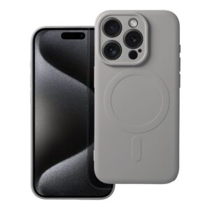 Silicone Mag Cover case for iPhone 15 PRO compatible with MagSafe (camera protection) titanium gray