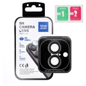 Blue Star Tempered Glass Camera Lens Protector for iPhone 16 / 16 PLUS Easy Install black