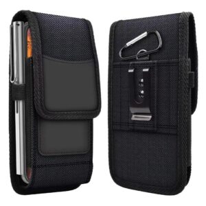 Oxford vertical belt phone pouch for iPhone 7 Plus / 8 Plus / 12 Pro Max / 13 Pro Max, Samsung Galaxy J4 Plus / A71 / S21 FE / Note 8, Huawei P Smart 2021, Model 4, Black
