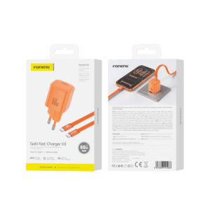 FONENG wall charger MAX40-EU GaN PD 60W 1xUSB-C + cable USB-C - USB-C Orange