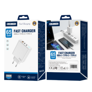 JELLICO wall charger EU20 GaN PD 65W 2xUSB-C + 1xUSB QC3.0 White
