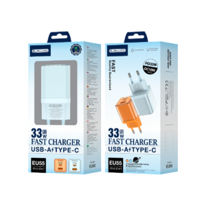 JELLICO wall charger EU55 GaN PD 33W 1xUSB-C + 1xUSB QC3.0 Blue