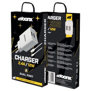 MOONX wall charger MC02 2.4A 12W 2xUSB + cable Lightning White