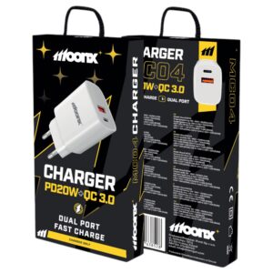 MOONX wall charger MC04 PD 20W 1xUSB-C + 1xUSB QC3.0 White
