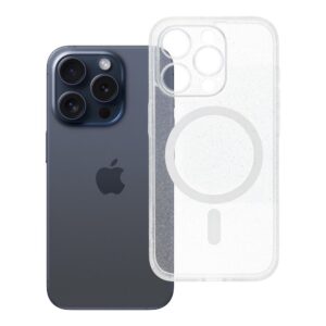 Clear Mag Cover case for iPhone 15 PRO - Glitter (STR / CAMERA PROTECTION) compatible with MagSafe transparent glitter