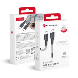 Forcell Cable USB C to USB C F-Energy QC4.0 PD 5A 66W Carbon 1 m CB-02C black