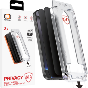 Tel Protect Dust-Free Easy Fit Privacy Full Glue 6D Tempered Glass for Iphone 15 black - 2 pieces