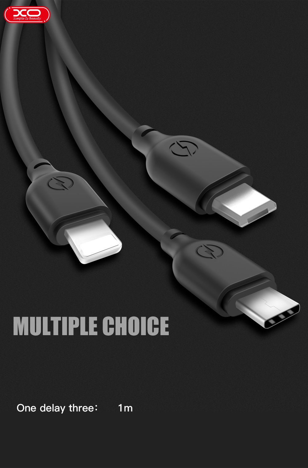 XO cable NB103 3in1 USB - Lightning + USB-C + microUSB 1,0 m 2,1A white