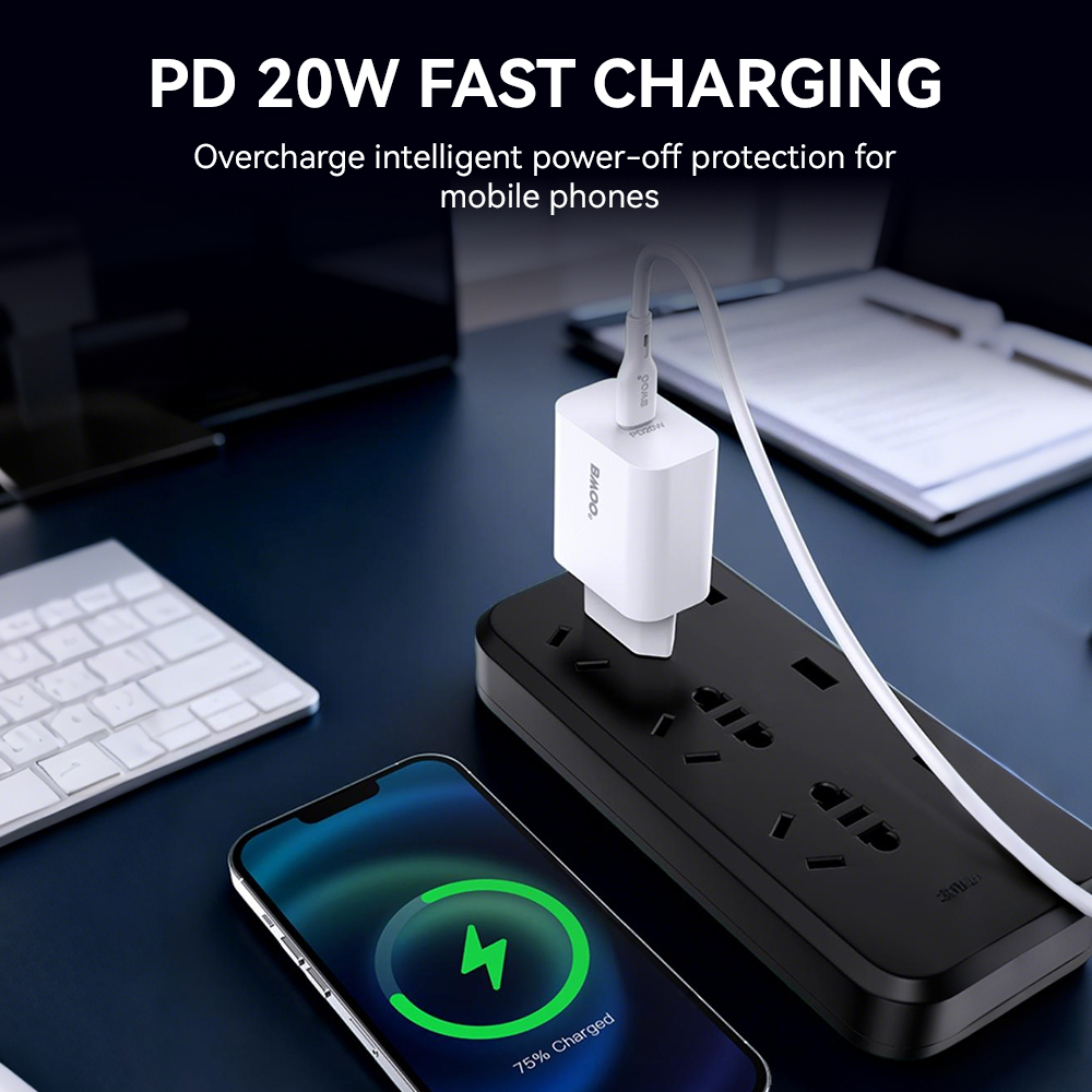 BWOO wall charger CDA233 PD 20W 1x USB-C with USB-C - USB-C cable white