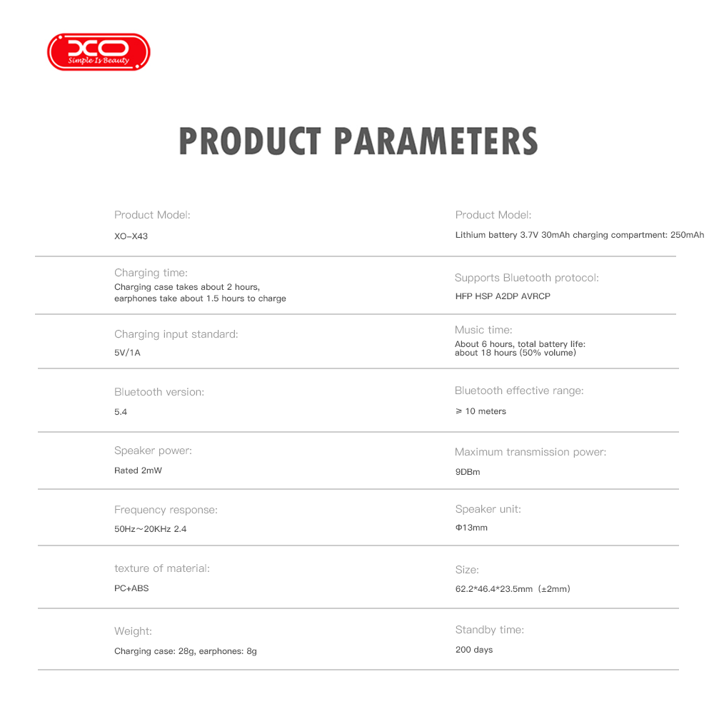 XO Bluetooth earphones X43 TWS beige