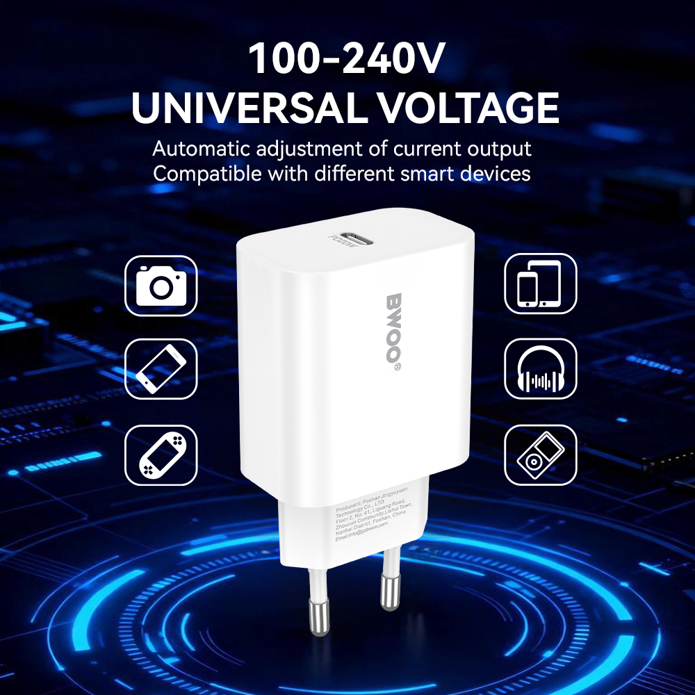 BWOO wall charger CDA233 PD 20W 1x USB-C with USB-C - USB-C cable white