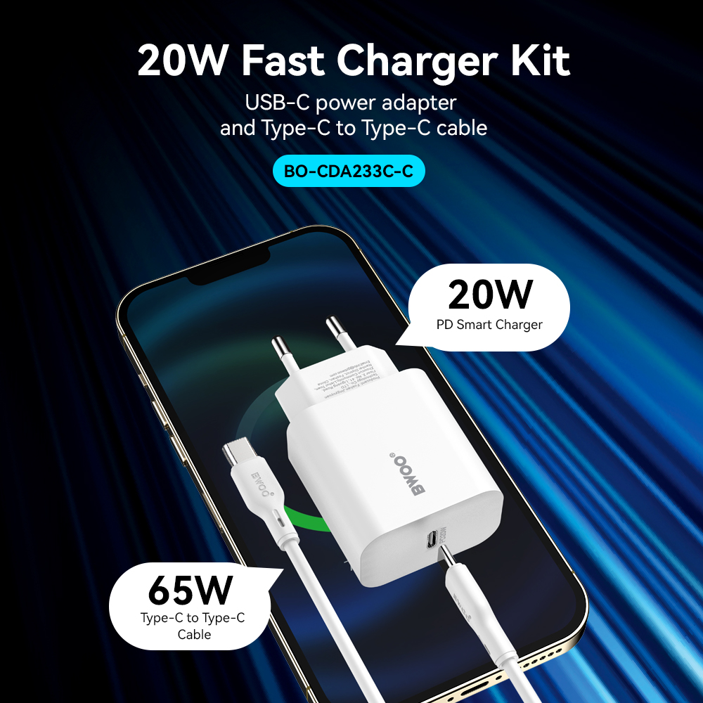 BWOO wall charger CDA233 PD 20W 1x USB-C with USB-C - USB-C cable white